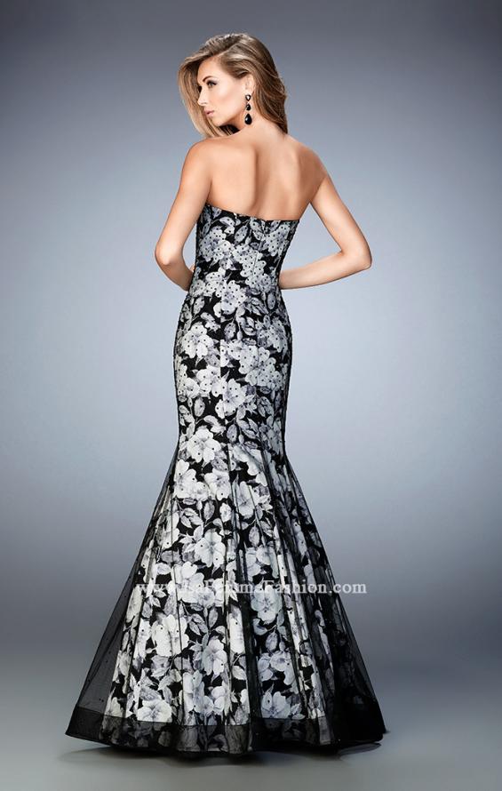 Picture of: Mermaid Gown with Flower Underlay and Rhinestones in Print, Style: 22487, Back Picture
