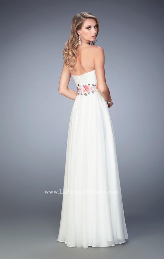 Picture of: Floral Accented Chiffon Prom Dress with Rhinestones in White, Style: 22521, Back Picture