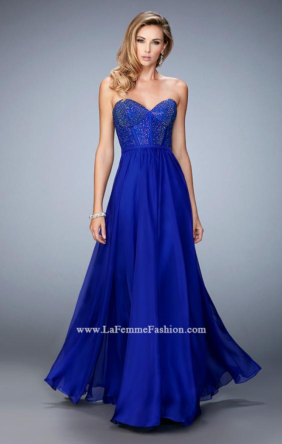 Picture of: Long Chiffon Prom Dress with Crystal Rhinestones in Blue, Style: 22524, Detail Picture 1