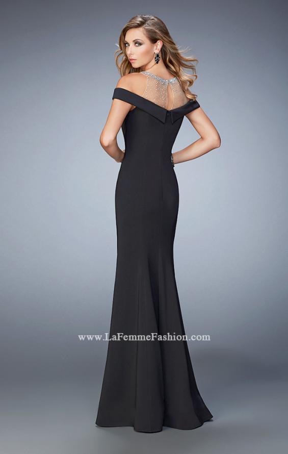 Picture of: Embellished Off the Shoulder Jersey Prom Gown in Black, Style: 22527, Back Picture