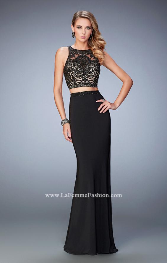 Picture of: Two Piece Dress with Lace Top and Jersey Long Skirt in Black, Style: 22581, Main Picture