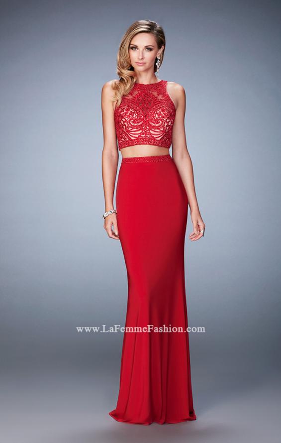 Picture of: Two Piece Dress with Lace Top and Jersey Long Skirt in Red, Style: 22581, Detail Picture 1