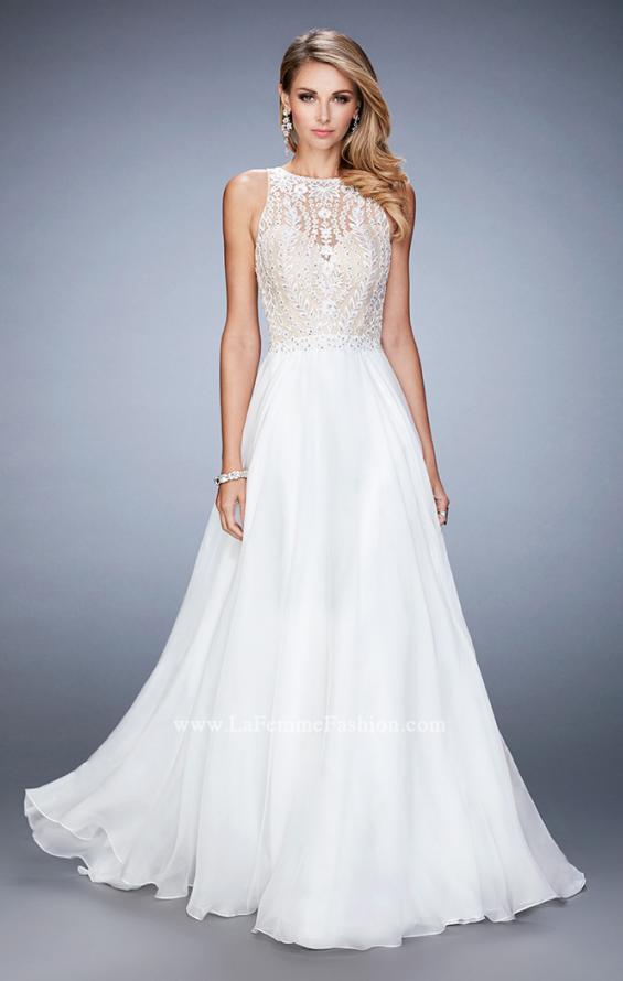 Picture of: Chiffon Prom Gown with Leaf Embroidery in White, Style: 22586, Detail Picture 2