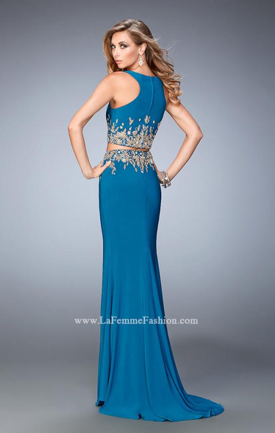 Picture of: Long Two Piece Embellished Prom Dress with leg slit in Blue, Style: 22592, Back Picture