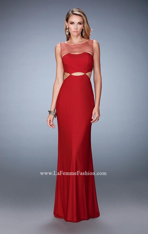 Picture of: Embellished Jersey Prom Dress with Cut Out Neckline in Red, Style: 22600, Detail Picture 1