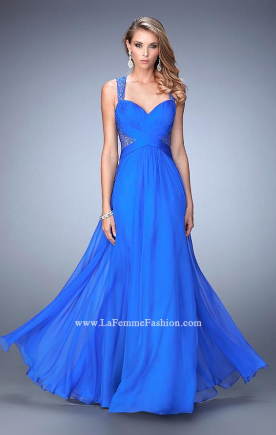 Picture of: Long Floral Chiffon Gown with Sweetheart Neckline in Blue, Style: 22612, Main Picture