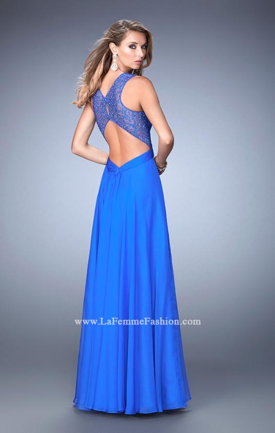Picture of: Long Floral Chiffon Gown with Sweetheart Neckline in Blue, Style: 22612, Back Picture