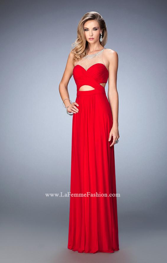 Picture of: Stoned Net Prom Gown with Side Cut Outs in Red, Style: 22624, Main Picture