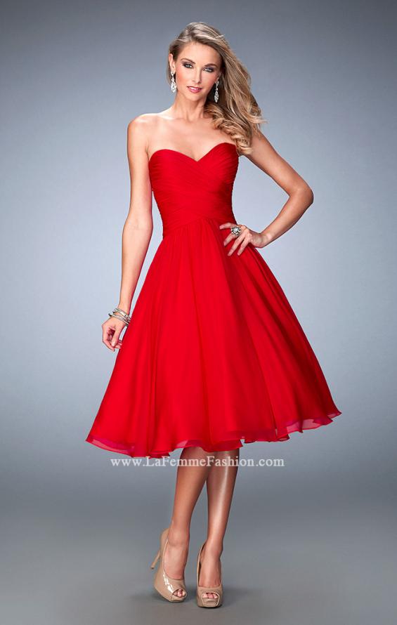 Picture of: Tea Length Party Dress with Gathered Bodice in Red, Style: 22638, Main Picture