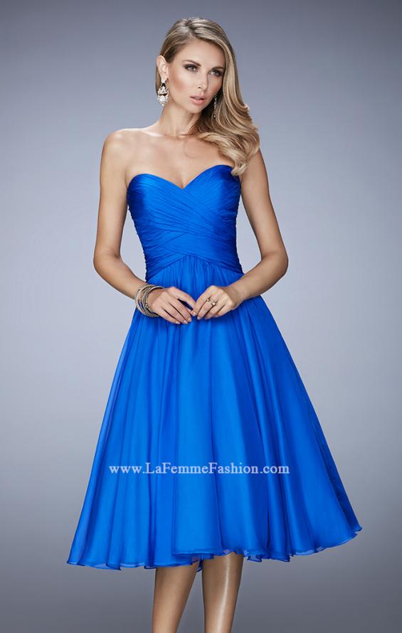 Picture of: Tea Length Party Dress with Gathered Bodice in Blue, Style: 22638, Detail Picture 3