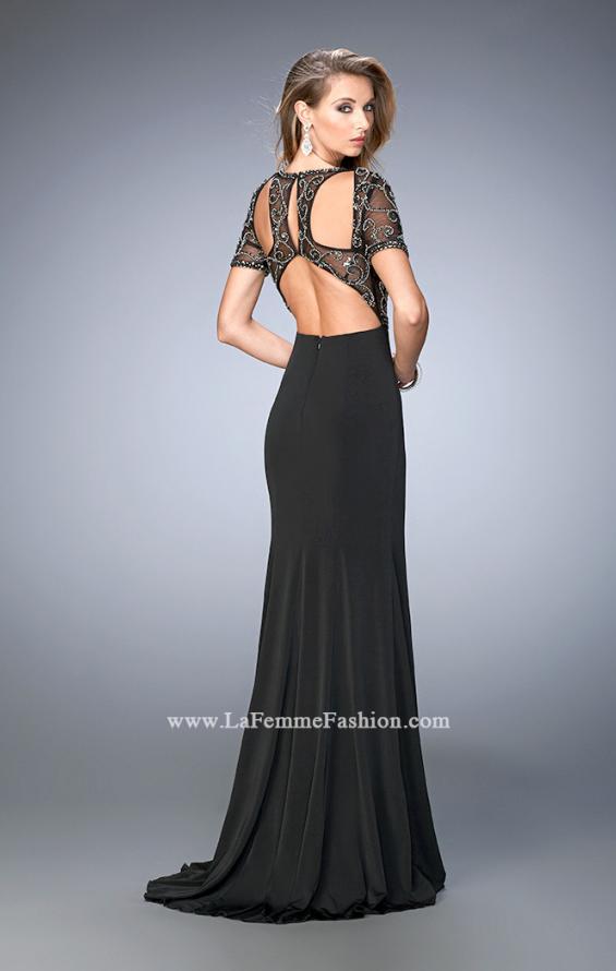 Picture of: Beaded Jersey Prom Dress with Sheer Bodice and Train in Black, Style: 22647, Main Picture