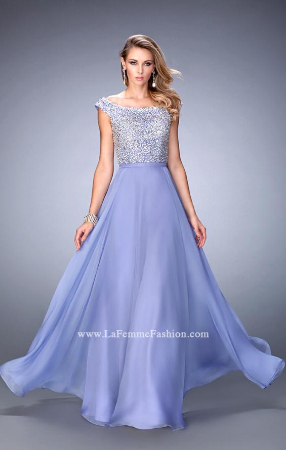 Picture of: Embellished Long Chiffon Gown with Boat Neckline in Purple, Style: 22649, Main Picture