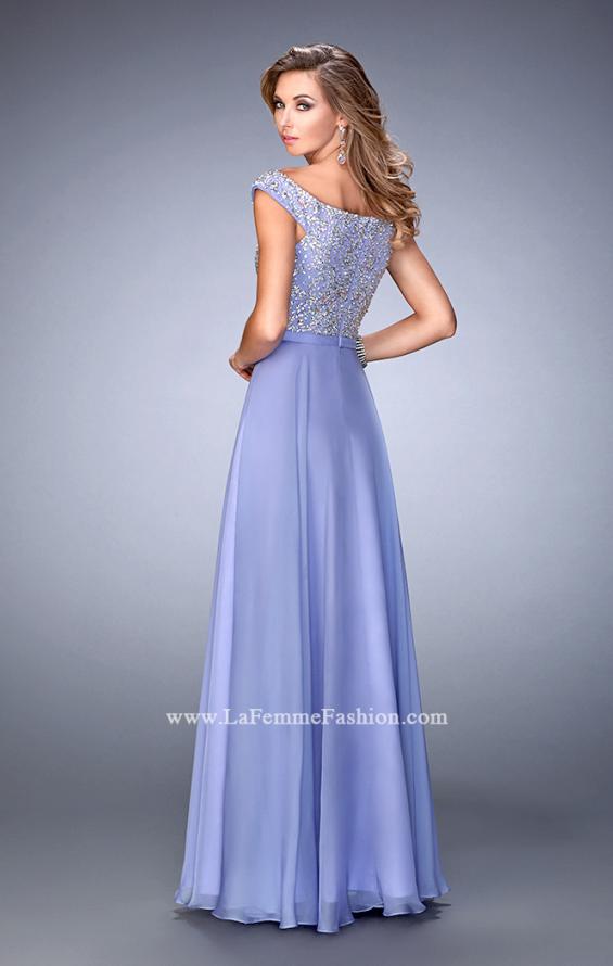Picture of: Embellished Long Chiffon Gown with Boat Neckline in Purple, Style: 22649, Back Picture