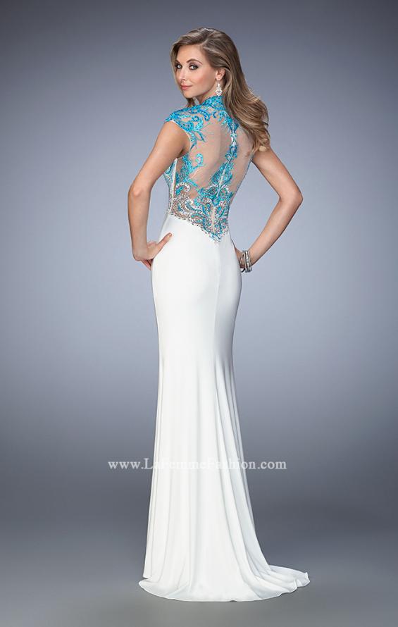 Picture of: Long Jersey Gown with mock Neck and Embroidery in White, Style: 22657, Back Picture