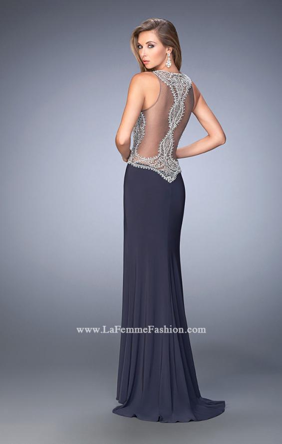 Picture of: Long Beaded Prom Dress with Side Slit and Train in Silver, Style: 22658, Back Picture