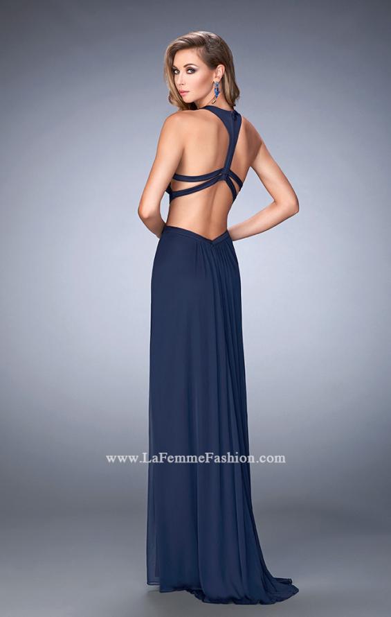 Picture of: Net Prom Dress with Open Back and Side Cut Outs in Blue, Style: 22664, Back Picture