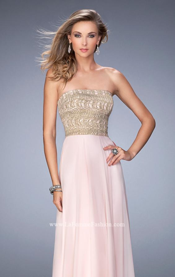 Picture of: Metallic Embroidered Chiffon Prom Dress in Pink, Style: 22674, Main Picture