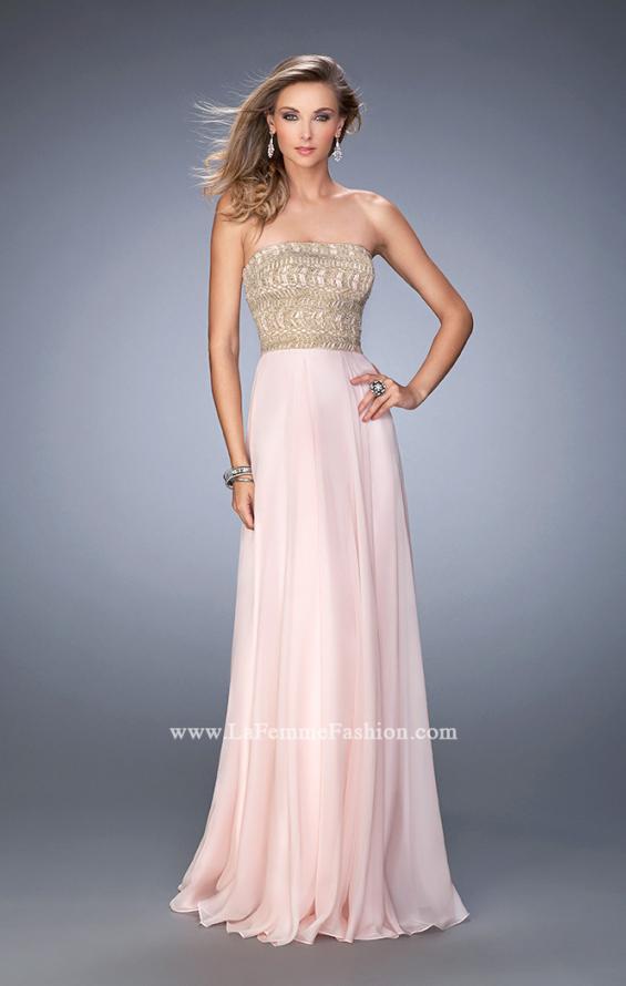 Picture of: Metallic Embroidered Chiffon Prom Dress in Pink, Style: 22674, Detail Picture 1