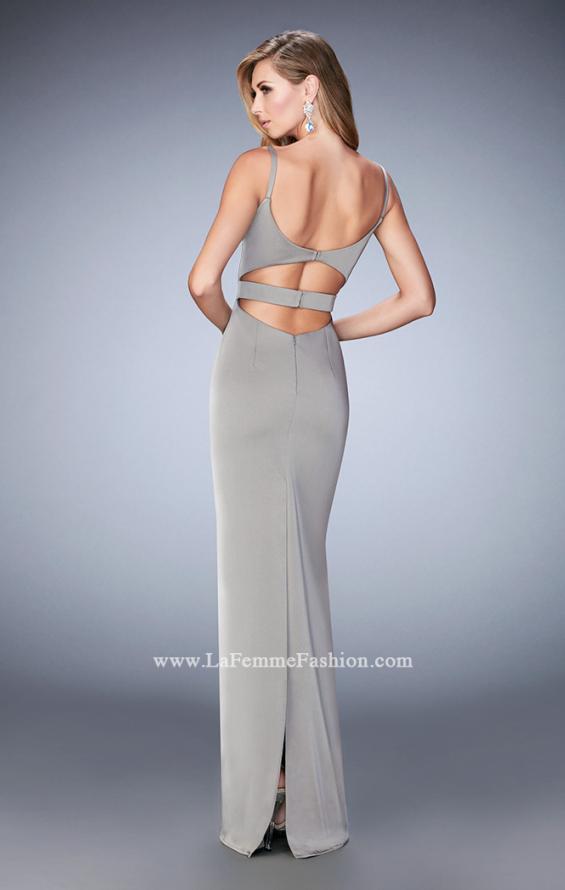 Picture of: Prom Gown with Cut Outs and Back Slit in Silver, Style: 22689, Back Picture