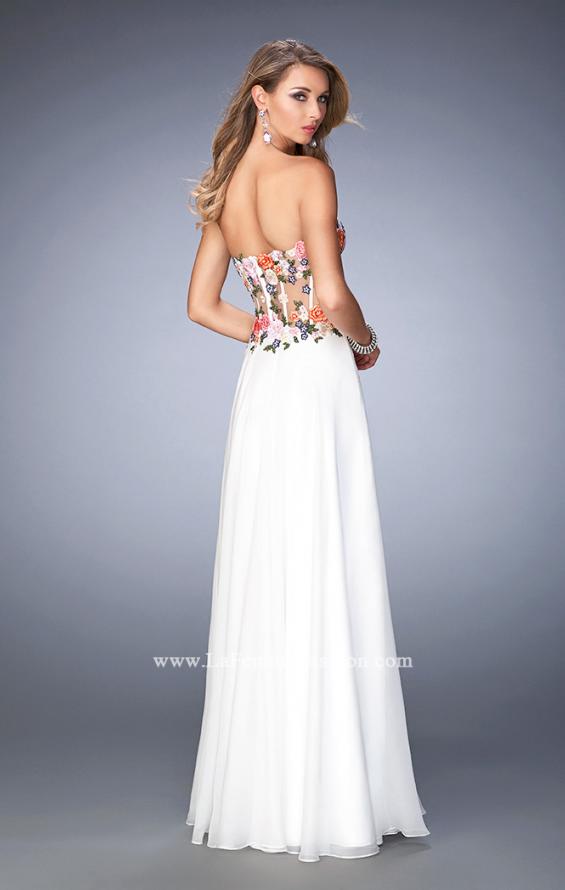 Picture of: Long Chiffon Dress with Lace Applique and Rhinestones in White, Style: 22709, Back Picture