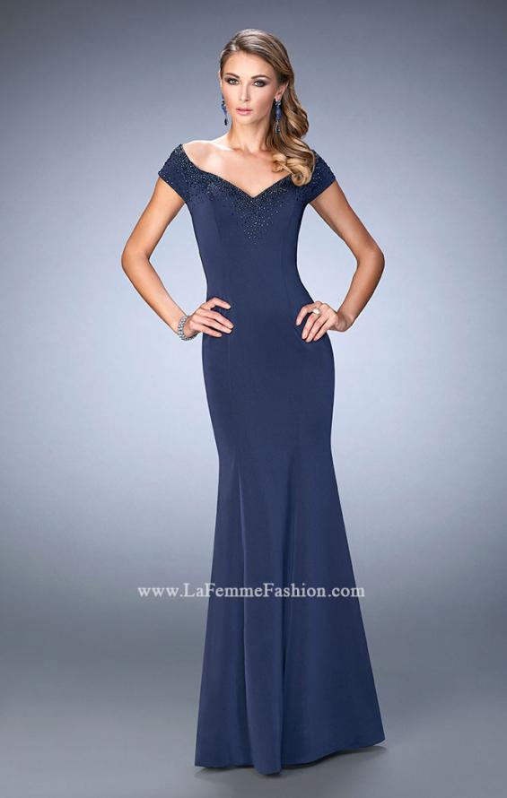 Picture of: Off the Shoulder Prom Dress with Beaded Neckline in Blue, Style: 22716, Main Picture