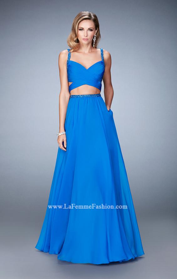 Picture of: Two Piece Attached Chiffon Prom Dress with Cut Outs in Blue, Style: 22718, Detail Picture 1
