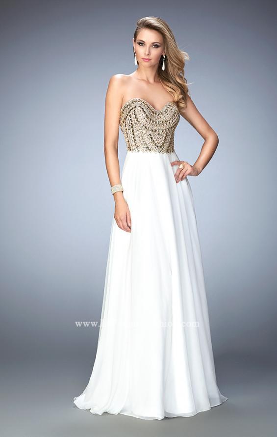 Picture of: Embellished Chiffon Prom Dress with Scoop Neck in White, Style: 22722, Main Picture
