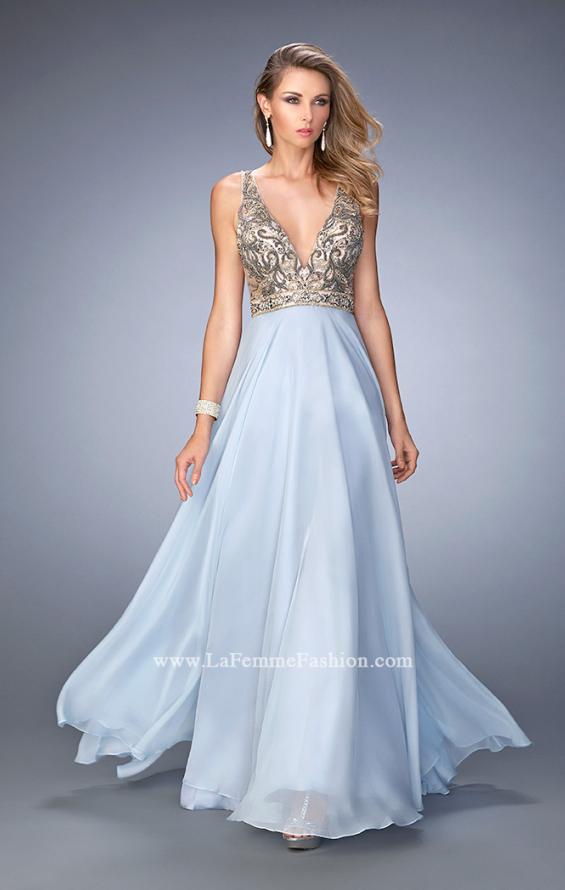Picture of: Long Embellished Evening Gown with V Neckline in Blue, Style: 22725, Main Picture
