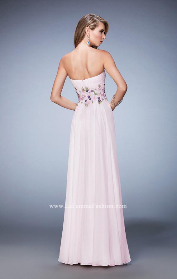 Picture of: Chiffon Gown with Gathered Bust and Lace Belt in Pink, Style: 22731, Back Picture