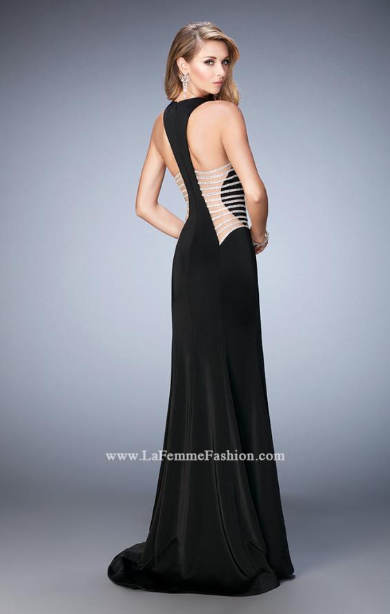 Picture of: Long Mermaid Prom Gown with Edgy Side Cut Outs in Black, Style: 22742, Back Picture