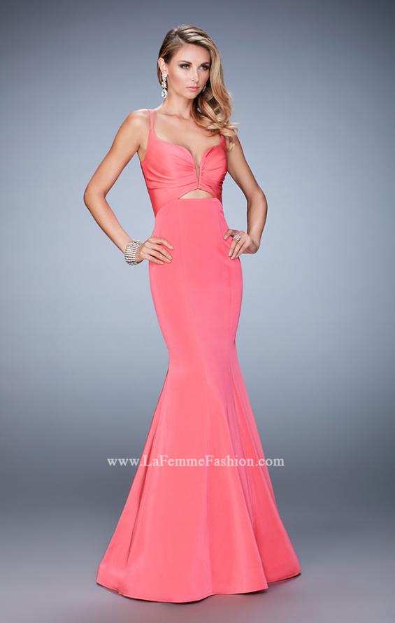 Picture of: Long Mermaid Dress with Pleated Bodice and Cut Outs in Pink, Style: 22747, Detail Picture 2