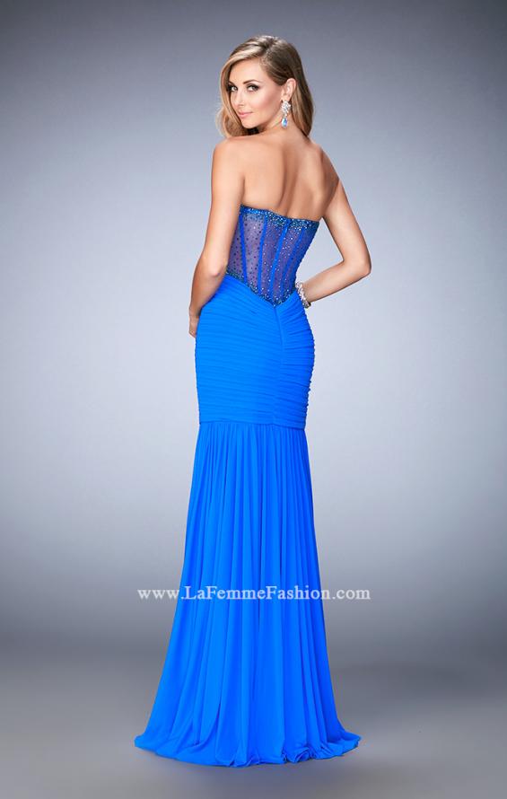 Picture of: Long Prom Gown with Exposed Boning and Stones in Blue, Style: 22753, Back Picture