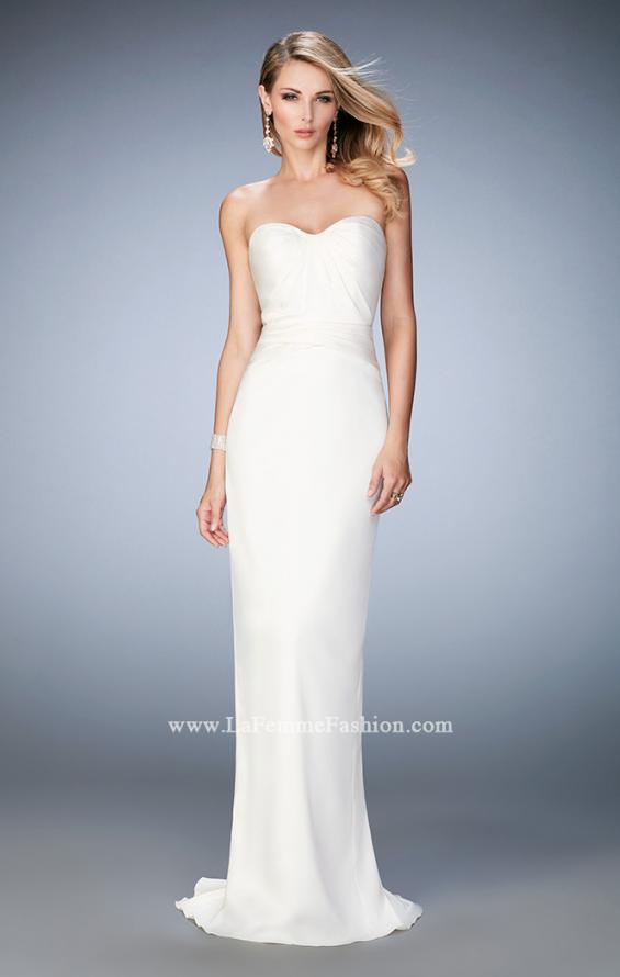 Picture of: Stretch Satin Gown with Gathered Bust and Train in White, Style: 22755, Detail Picture 2