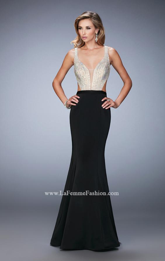 Picture of: Long Jersey Gown with Beading and Mermaid Skirt in Black, Style: 22767, Detail Picture 1