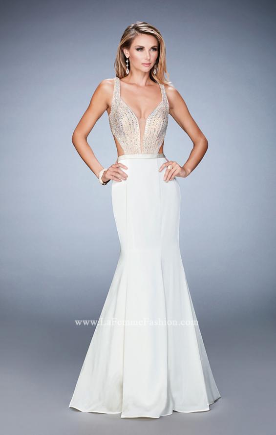 Picture of: Long Jersey Gown with Beading and Mermaid Skirt in White, Style: 22767, Detail Picture 2