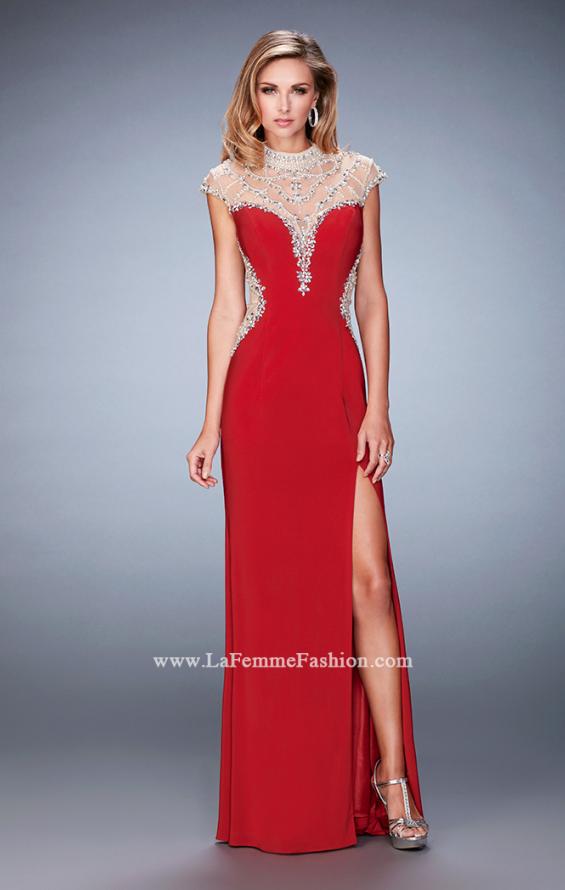 Picture of: Long Embellished Prom Dress with Side Leg Slit in Red, Style: 22776, Detail Picture 1