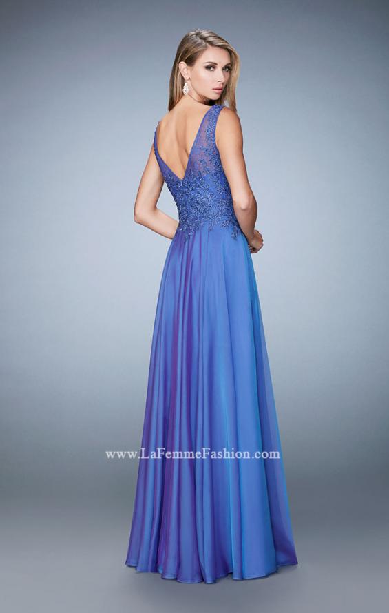 Picture of: Lace Illusion Prom Dress with Embroidered Bodice in Blue, Style: 22783, Back Picture