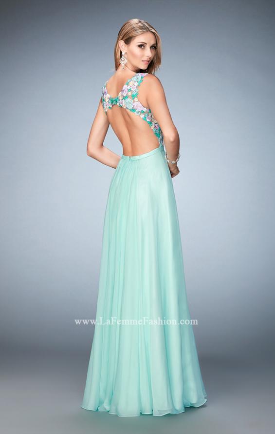Picture of: Multicolored Floral Lace Embellished Long Prom Dress in Green, Style: 22804, Back Picture