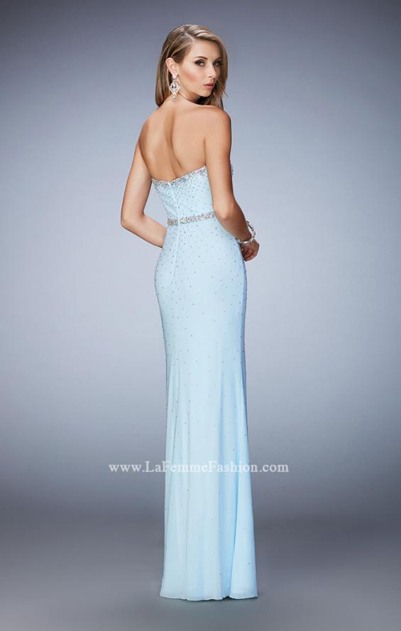 Picture of: Net Prom Dress with Crystal Encrusted Waistband in Blue, Style: 22812, Back Picture
