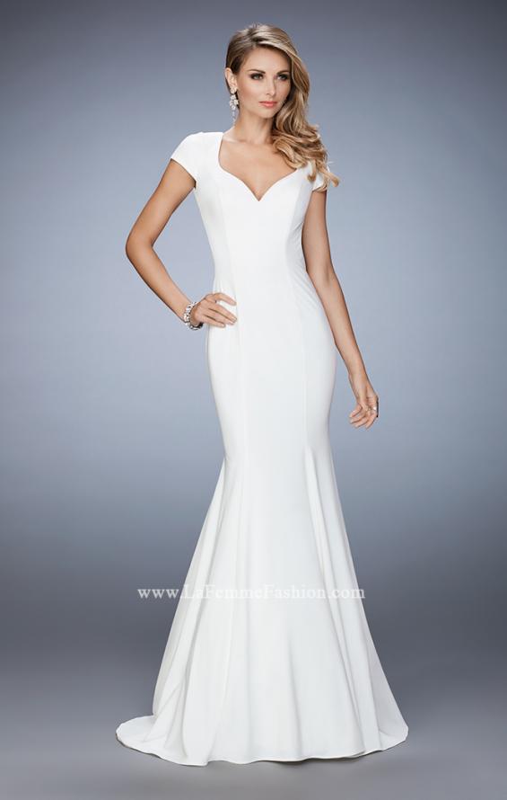 Picture of: Cap Sleeve Jersey Prom Dress with Train in White, Style: 22819, Detail Picture 2