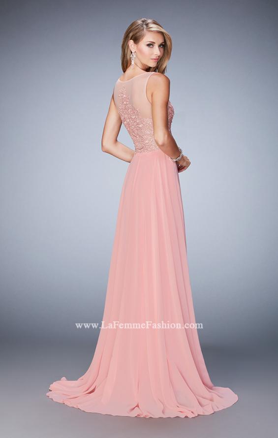 Picture of: Chiffon Gown with Beaded and Lace Bodice and Train in Pink, Style: 22824, Back Picture