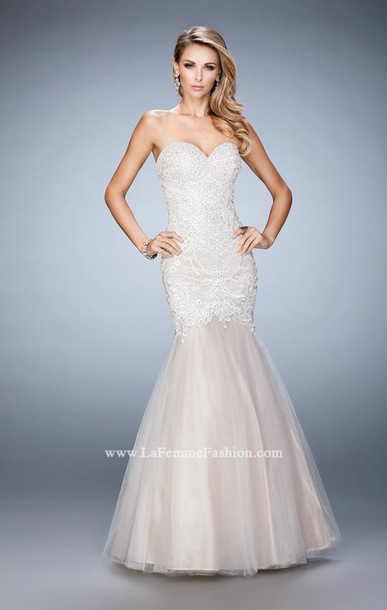 Picture of: Rhinestone Embroidered Prom Gown with Tulle Skirt in White, Style: 22836, Detail Picture 2