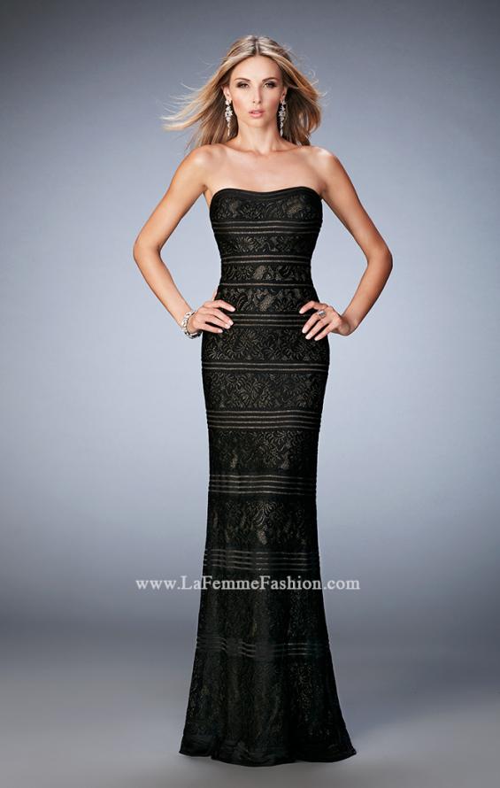 Picture of: Strapless Lace Dress with Gold Shimmer Lining in Black, Style: 22841, Detail Picture 1