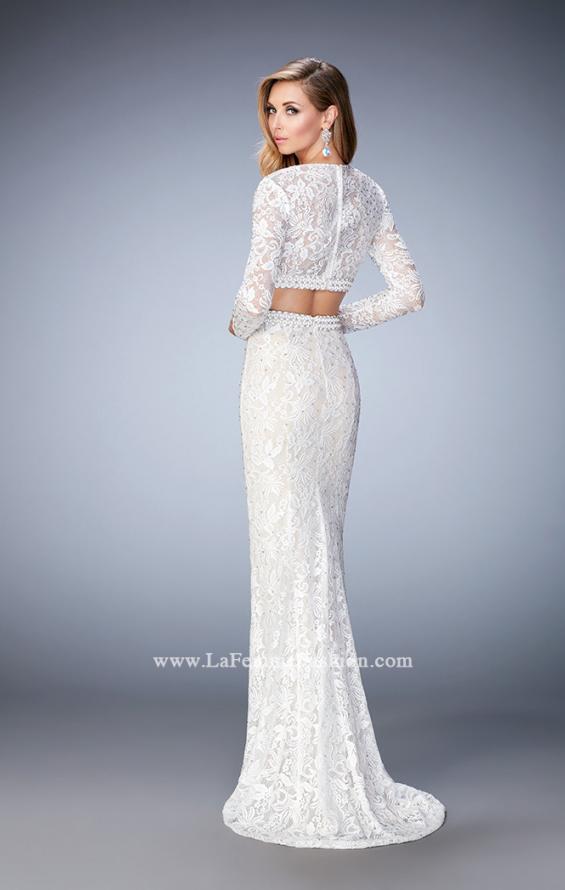 Picture of: Two Piece Lace Dress with Sheer Detail and Train in White, Style: 22871, Back Picture