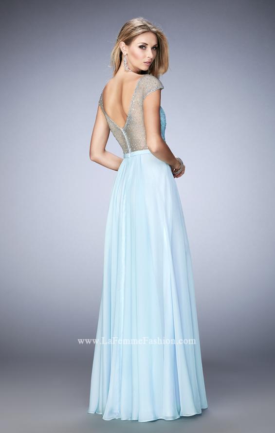 Picture of: Cap Sleeve Chiffon Dress with "V" Neckline in Blue, Style: 22876, Back Picture