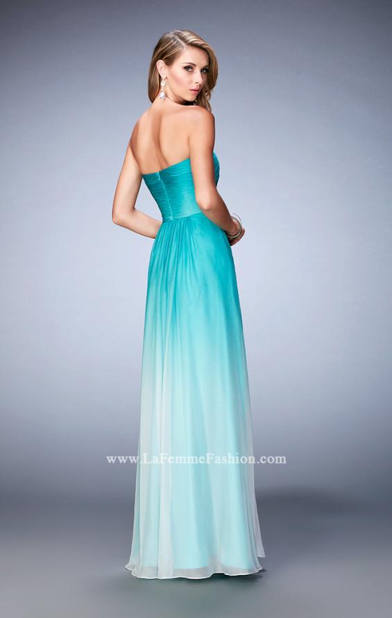 Picture of: Long Ombre Chiffon Gown with Gathered Bodice in Blue, Style: 22880, Back Picture