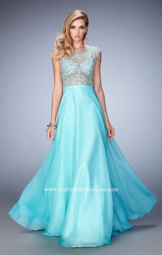 Picture of: Embellished Prom Dress with Sheer Bodice in Blue, Style: 22885, Main Picture