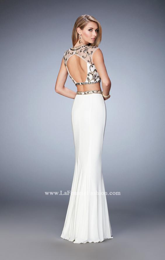 Picture of: Two Piece Prom Dress with Cap Sleeves and Beading in White, Style: 22891, Back Picture