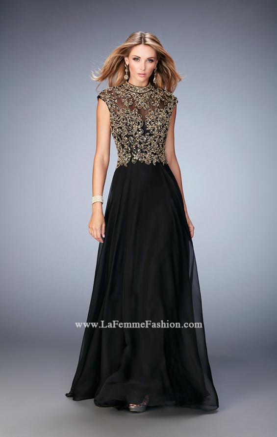 Picture of: Long Prom Dress with Embellished Waistband in Black, Style: 22895, Main Picture