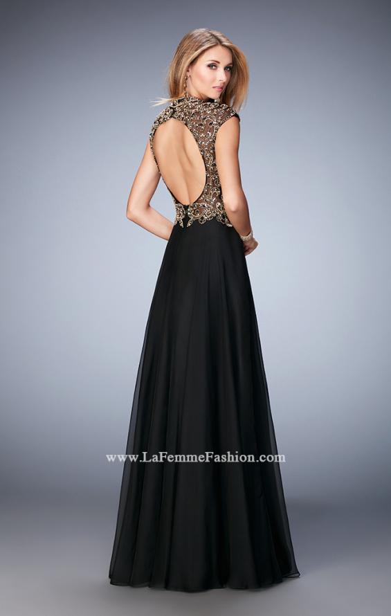 Picture of: Long Prom Dress with Embellished Waistband in Black, Style: 22895, Back Picture